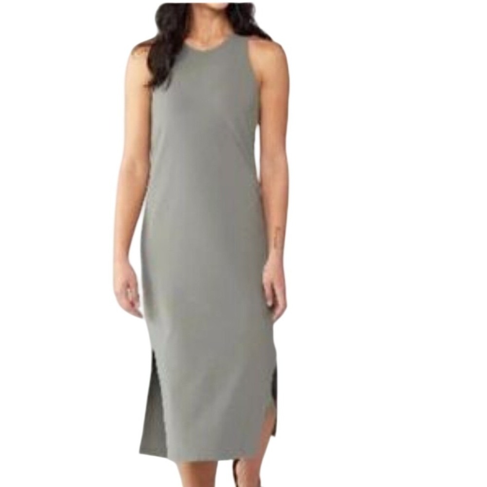 REI Co-op Sun Up Dress Womens XS Maxi Green High Neck Side Slit Pocket